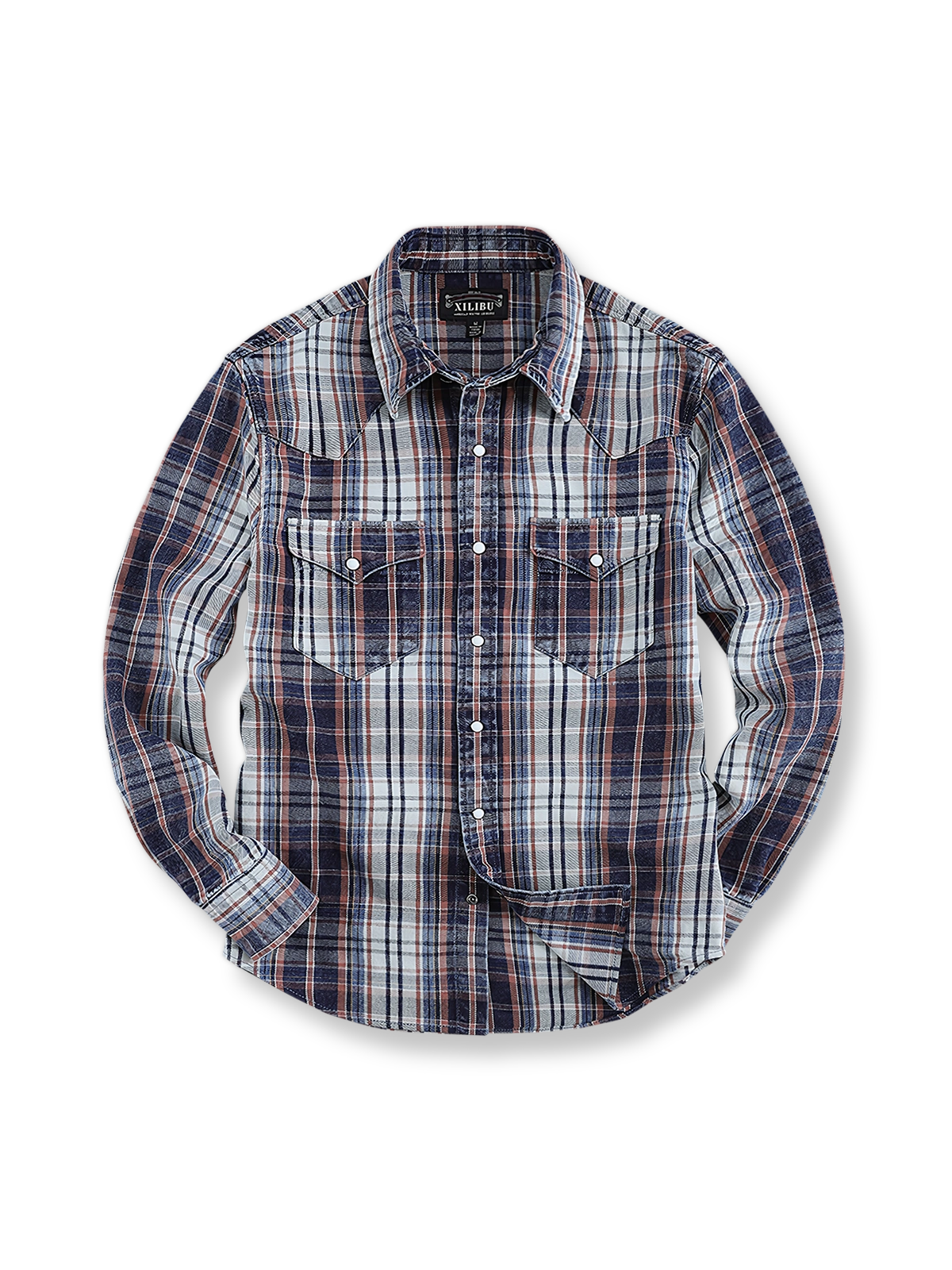 ツイル生地のチェック柄とダブルポケットが特徴のプレミアムワークシャツ