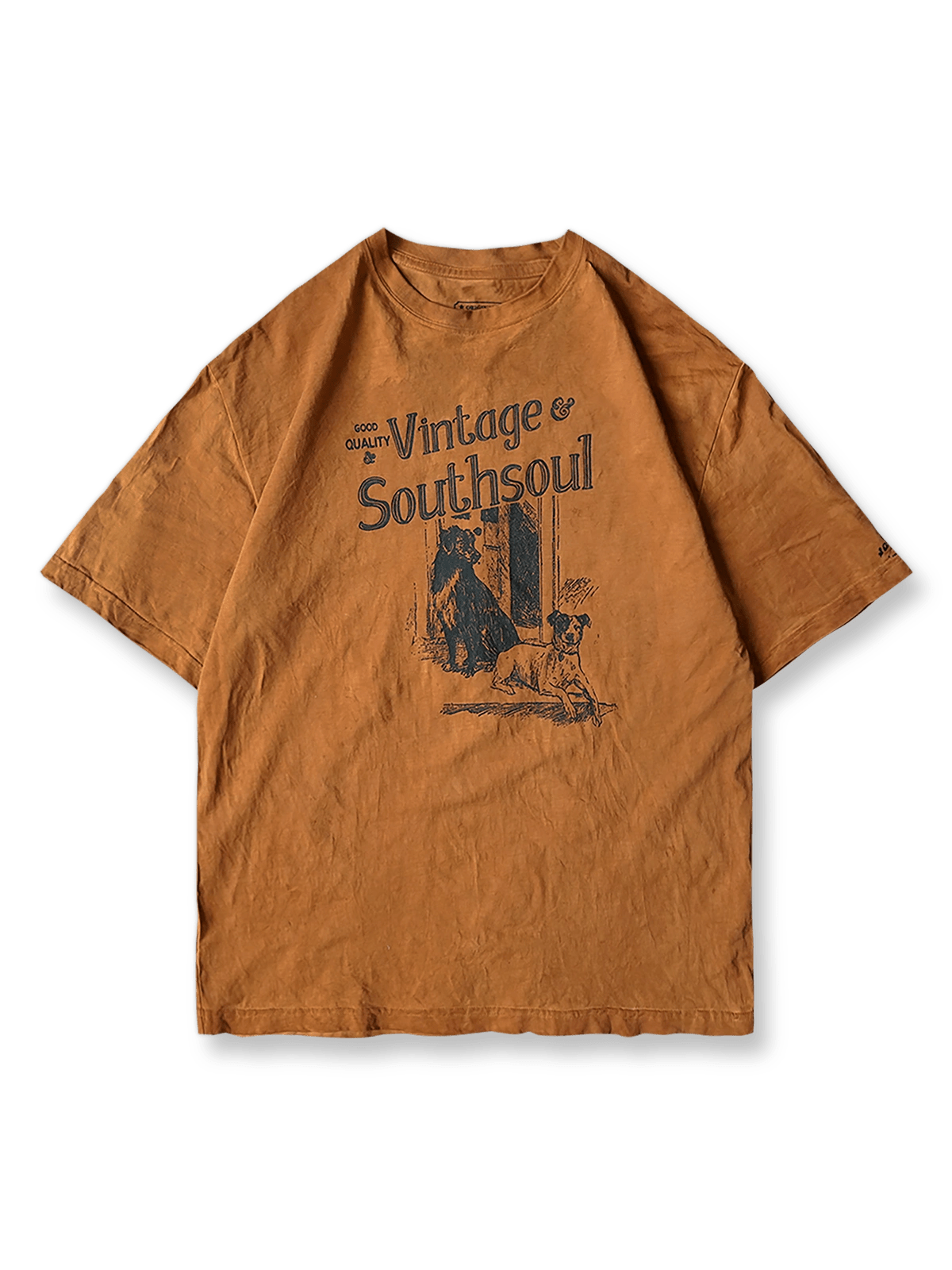 手染めと柿渋染め技法が生み出す深い色むらが特徴の双糸コットンTシャツ