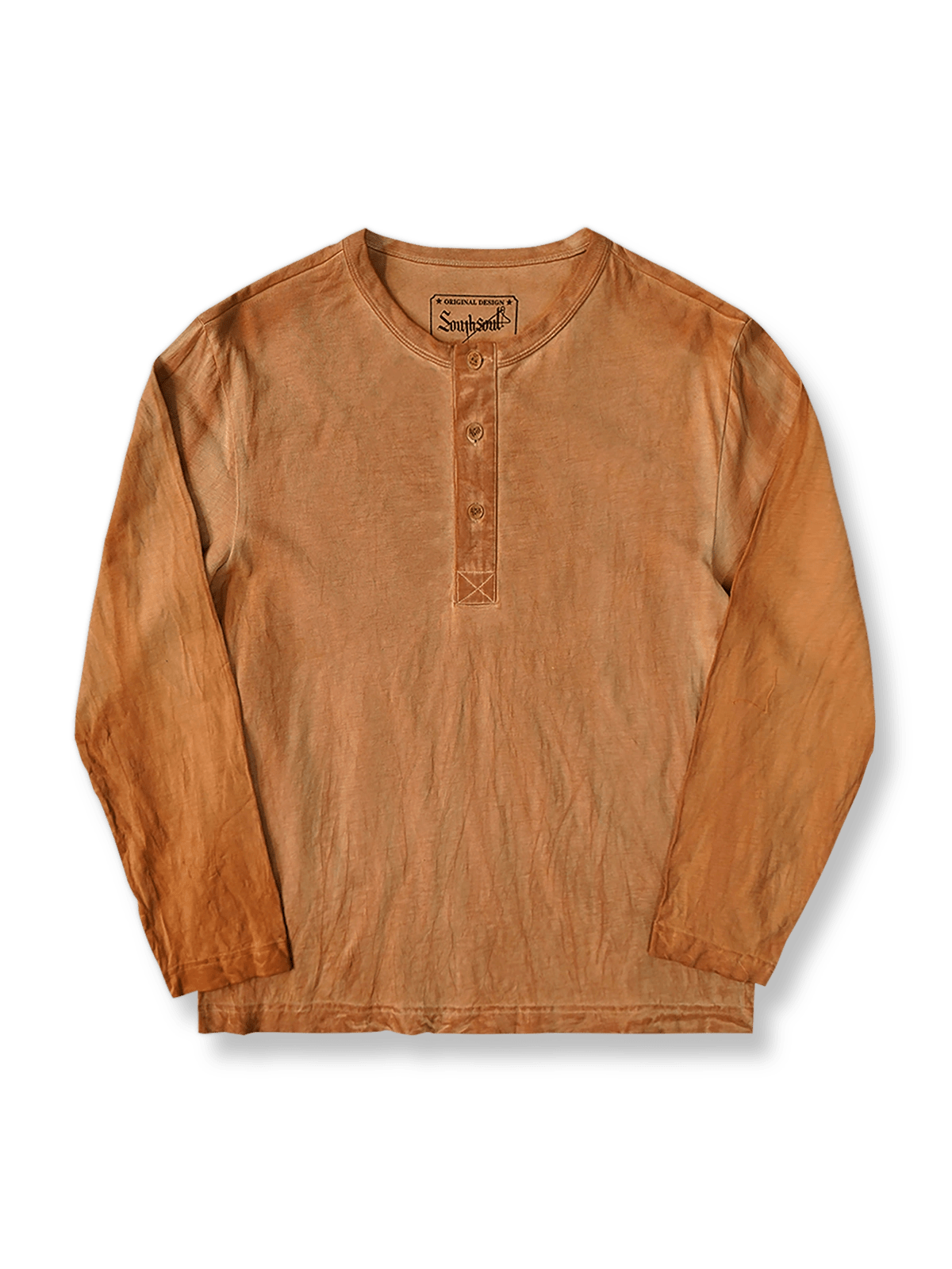 柿渋染め技法で手染めしたダブルコットン糸のヘンリーネックシャツ