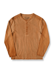 柿渋染め技法で手染めしたダブルコットン糸のヘンリーネックシャツ