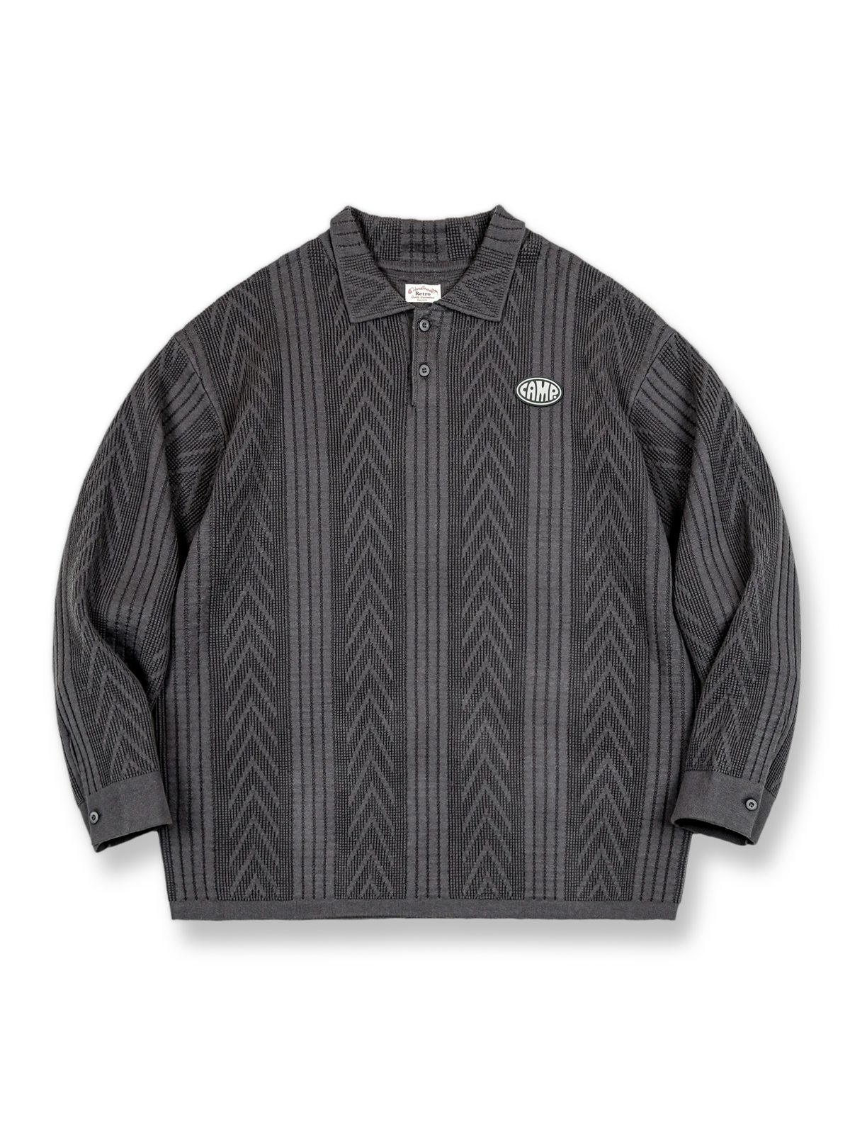 プレッピースタイルのジャカードニットポロシャツ