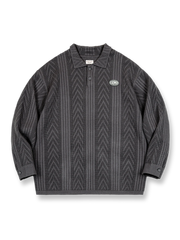 プレッピースタイルのジャカードニットポロシャツ