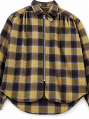 ジップフロント ネルシャツ イエロー×グレー