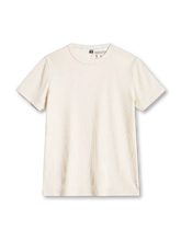 ベージュのスリムフィット リブTシャツ、縦の畝と袖口のリブ付き