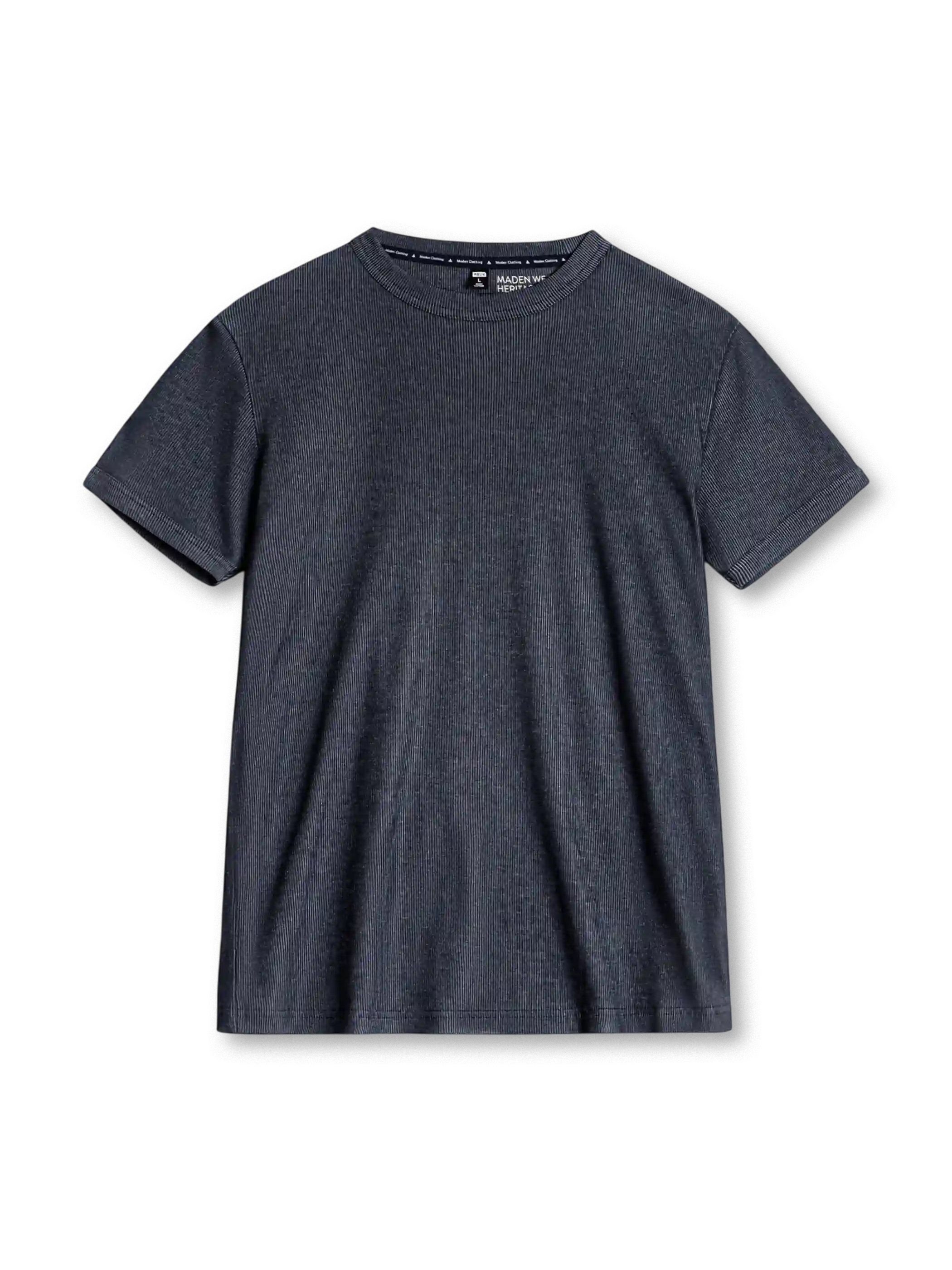 ベージュのスリムフィット リブTシャツ、縦の畝と袖口のリブ付き