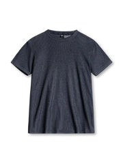 ベージュのスリムフィット リブTシャツ、縦の畝と袖口のリブ付き