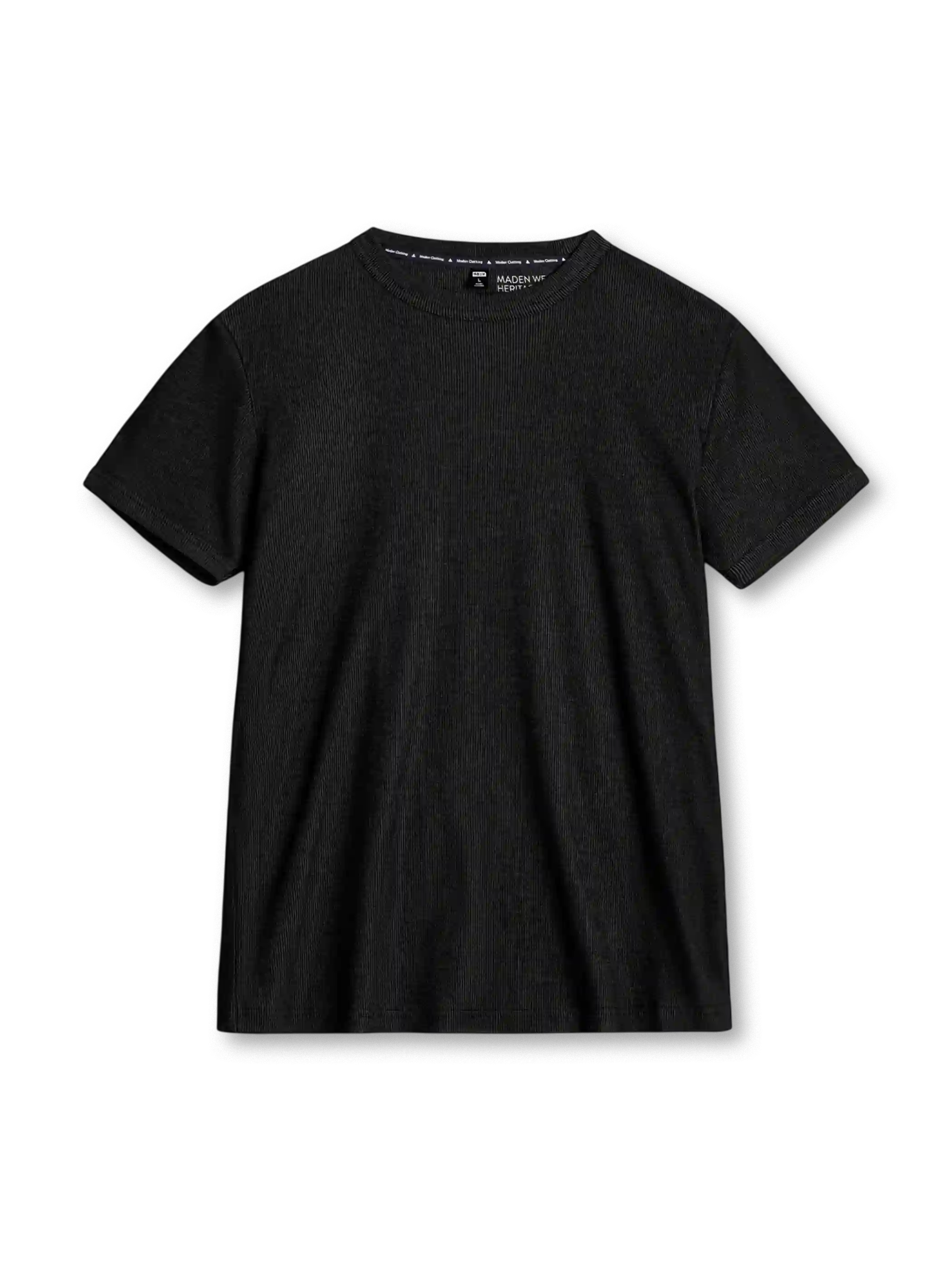 ベージュのスリムフィット リブTシャツ、縦の畝と袖口のリブ付き