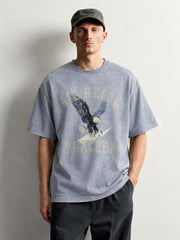 スノー加工 イーグルプリントTシャツ ブルーグレー