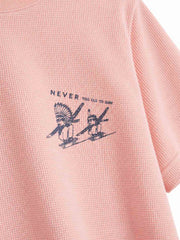 ヘビーワッフル プリントTシャツ ピンク