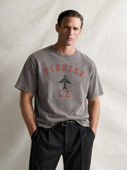 戦闘機プリント 両面Tシャツ ウォッシュグレー