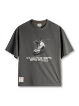 ワークブーツプリント Tシャツ ダークグレー