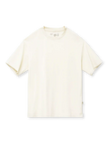 チャコールの無地クルーネックTシャツ、ドロップショルダーのゆったりとしたシルエット