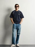 フラットロック配色ステッチ Tシャツ ネイビー