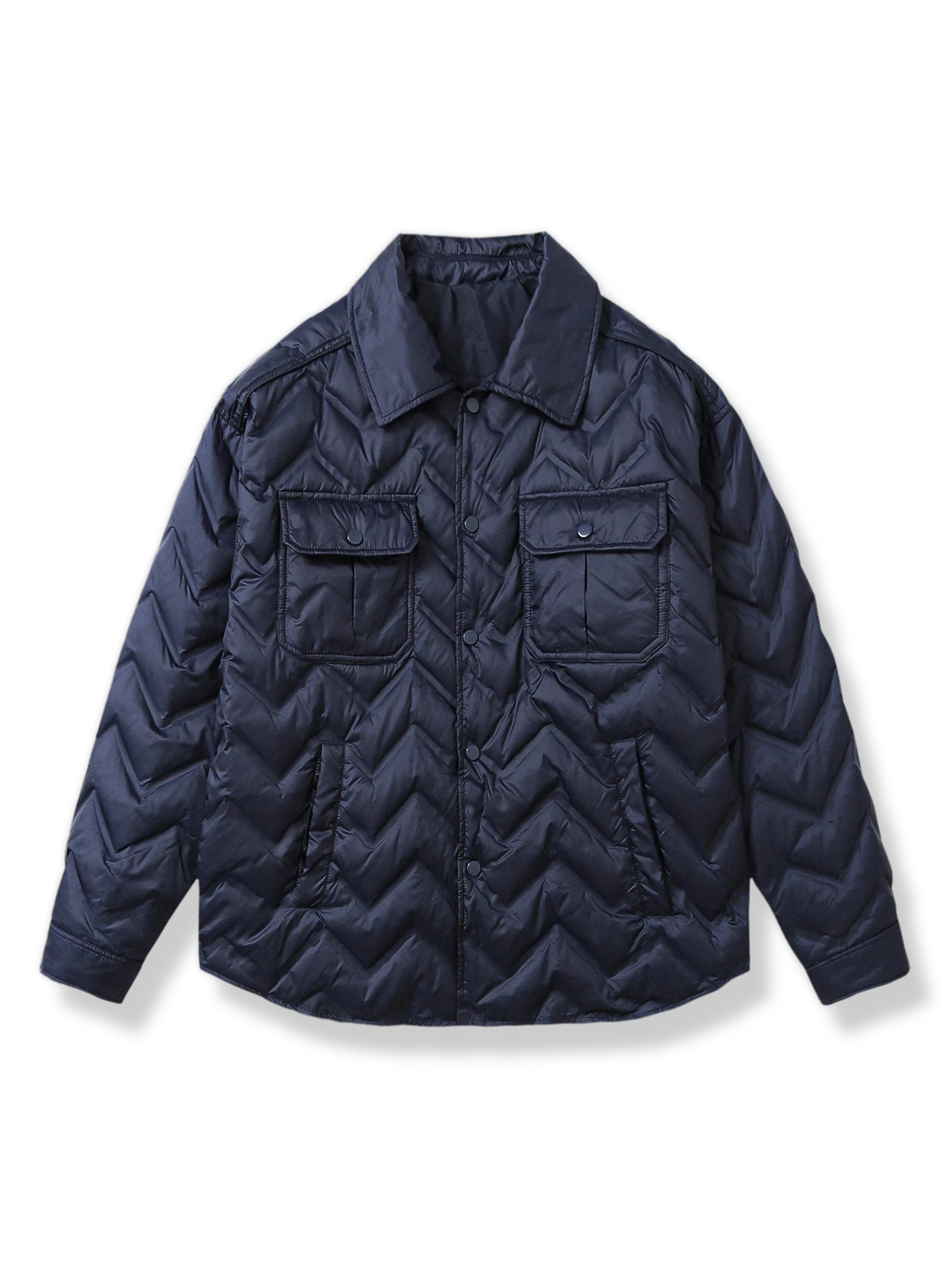 キルティングステッチとホワイトダックダウン入りの厚手ダウンシャツジャケット