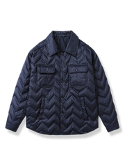 キルティングステッチとホワイトダックダウン入りの厚手ダウンシャツジャケット