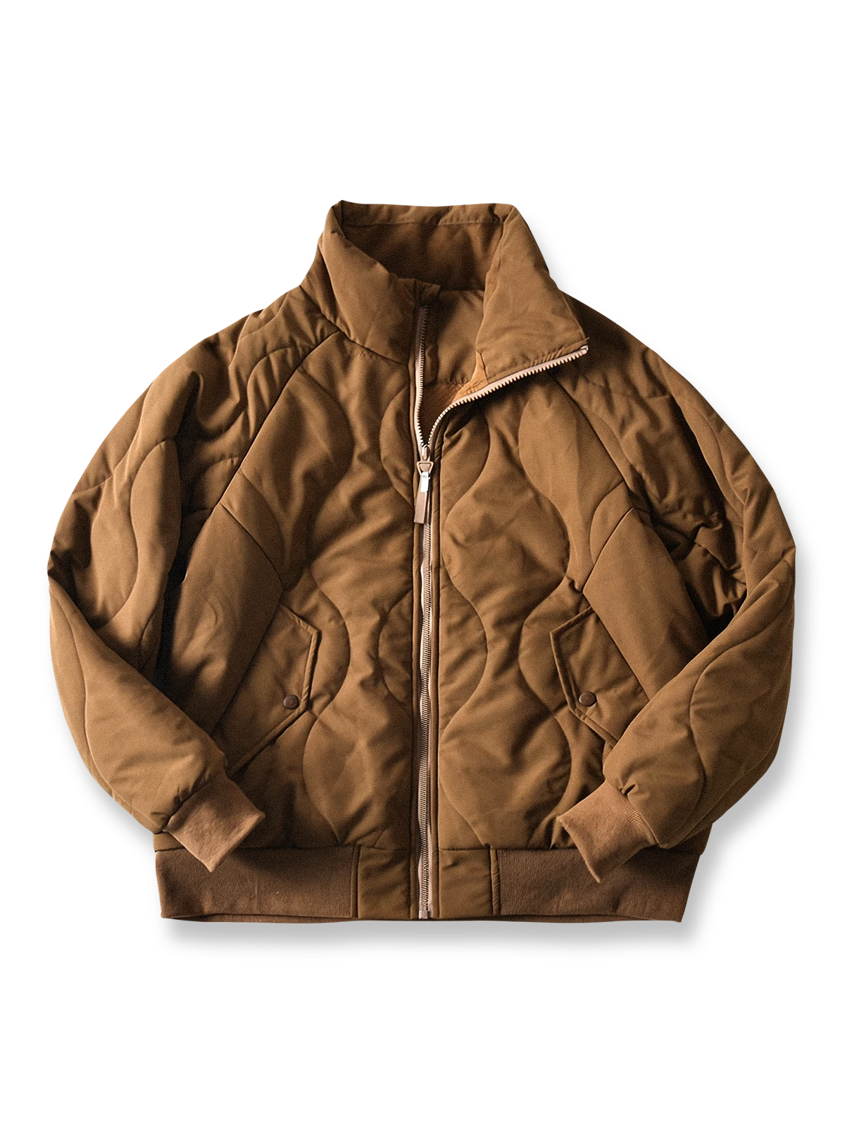 波形キルティングとハイネック、防風・通気性を備えた秋冬用保温ダウンジャケット