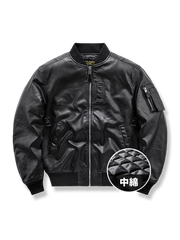 ダイヤモンドキルティング内蔵のフェイクレザーフライトジャケット