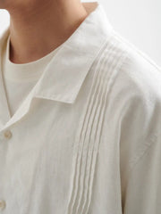 ラミーコットン混紡キューバカラーオルガンプリーツ半袖シャツ