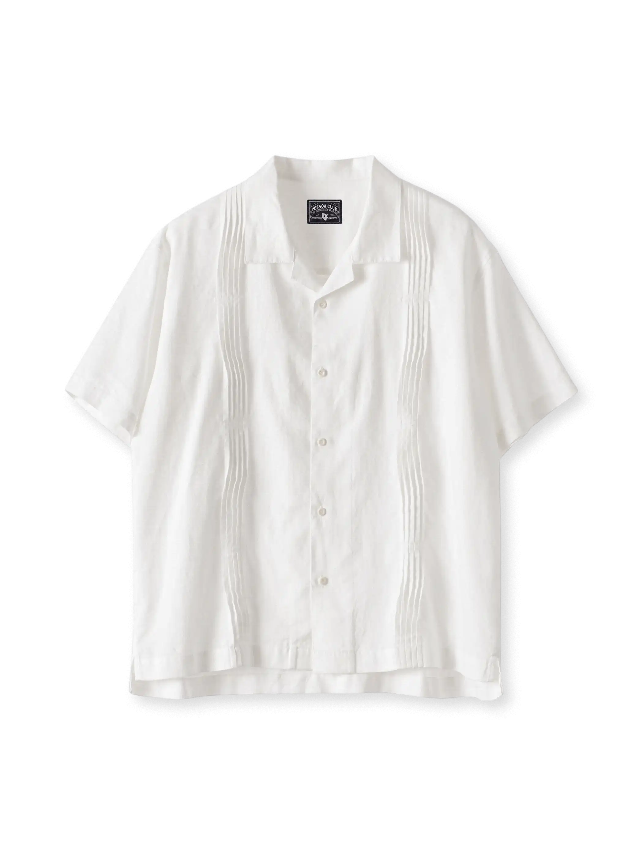 ラミーコットン混紡キューバカラーオルガンプリーツ半袖シャツ正面画像