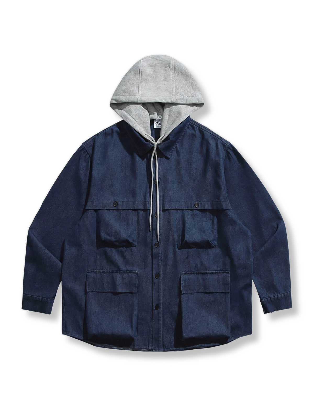 取り外し可能なフード付きルーズフィットデニムジャケット