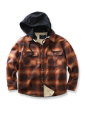 取り外し可能なフードと裏起毛を備えたチェック柄シャツ。
