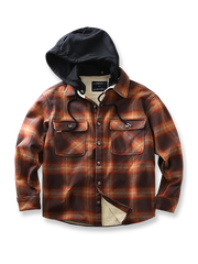 取り外し可能なフードと裏起毛を備えたチェック柄シャツ。