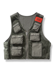 限定生産のアンティーク加工ネット生地使用レスキューワーカーベスト、実用的な多ポケットデザイン