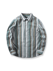 厚手コーデュロイと縦ストライプが映えるレトロ長袖シャツ