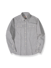 細ストライプ柄のレトロスタイル半袖シャツ