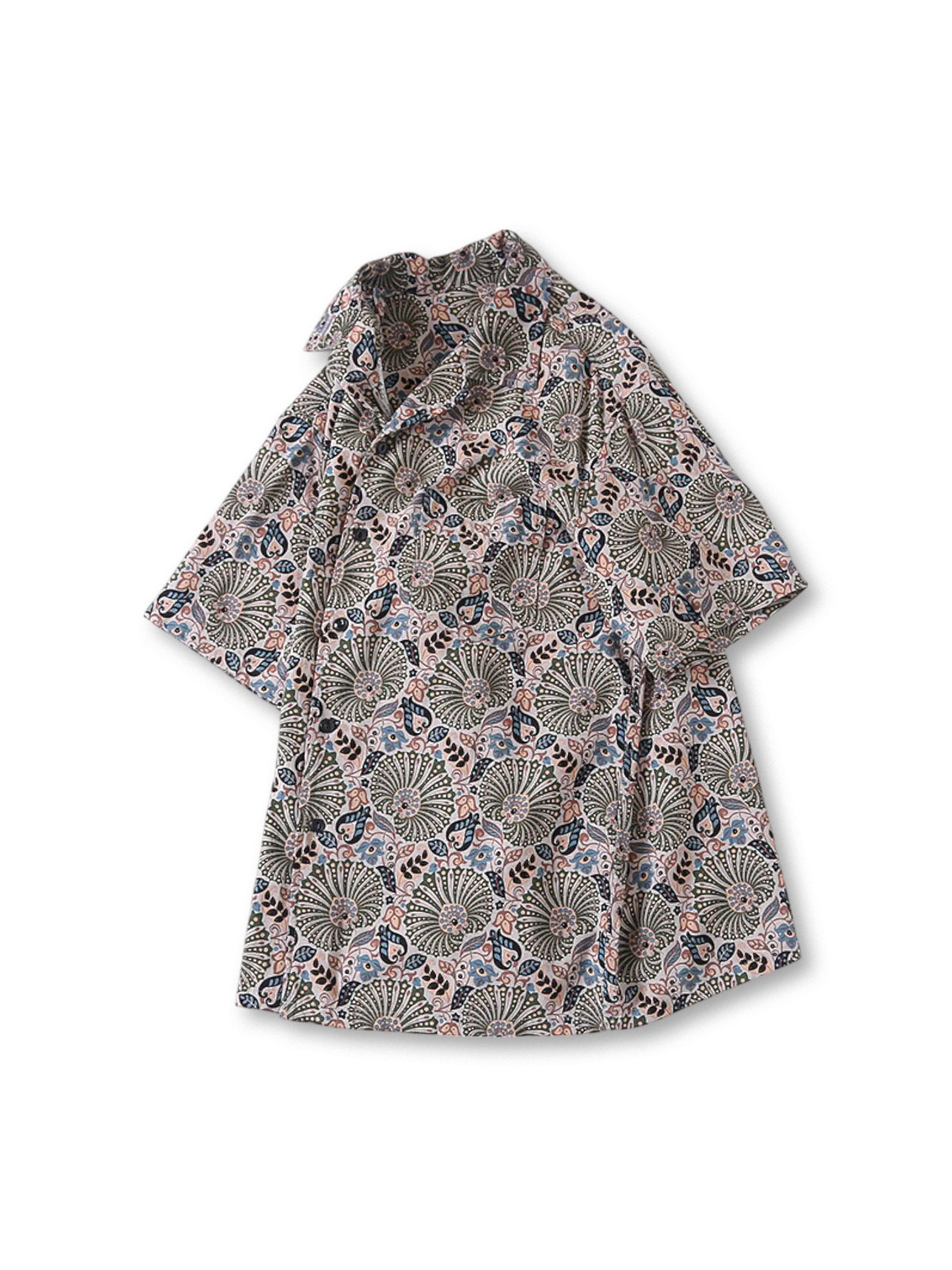 和風フローラル柄アロハシャツ正面画像