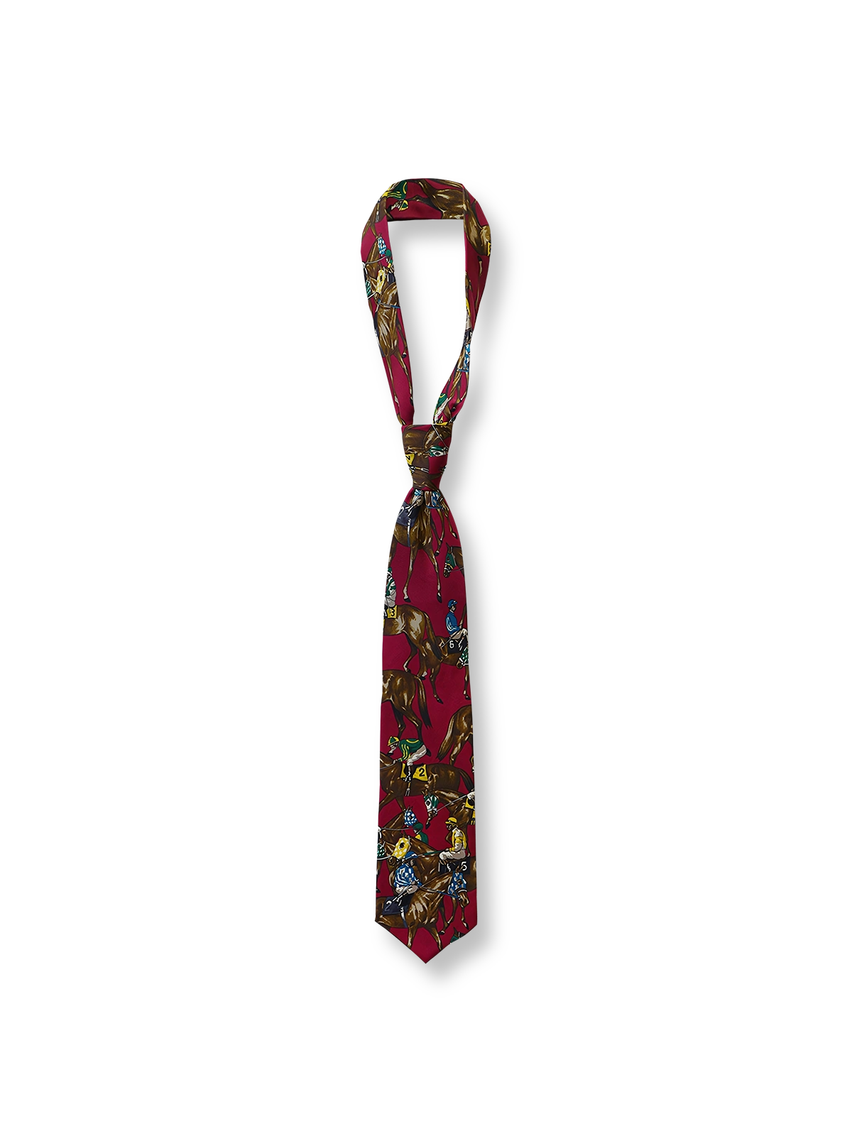 競馬パターンがプリントされたヴィンテージ風シルクネクタイ