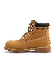 スエードレザーと真鍮パーツが映えるレトロミッドカットハイキングシューズ