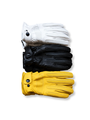 指先タッチスクリーン対応のパンチング&バックル付きレトロ羊革バイクグローブ。