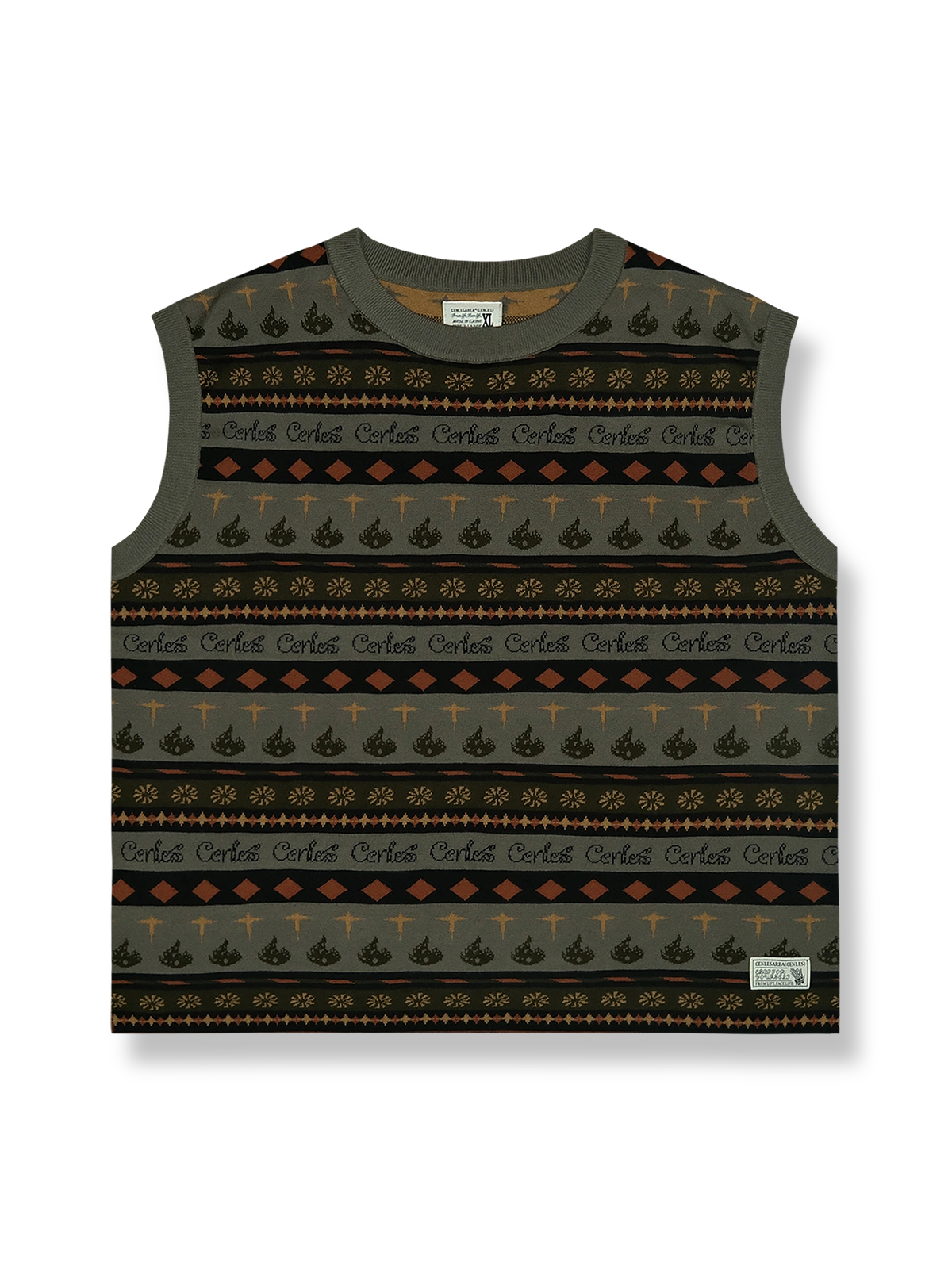 レトロな柄の抗ピリングウール混紡ニットベスト