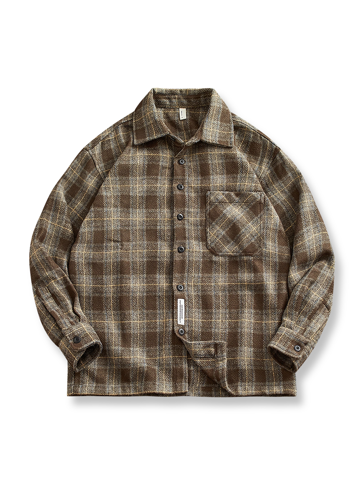 重厚な配色格子柄とウォッシュ加工が特徴のラシャ長袖シャツ