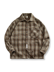 重厚な配色格子柄とウォッシュ加工が特徴のラシャ長袖シャツ