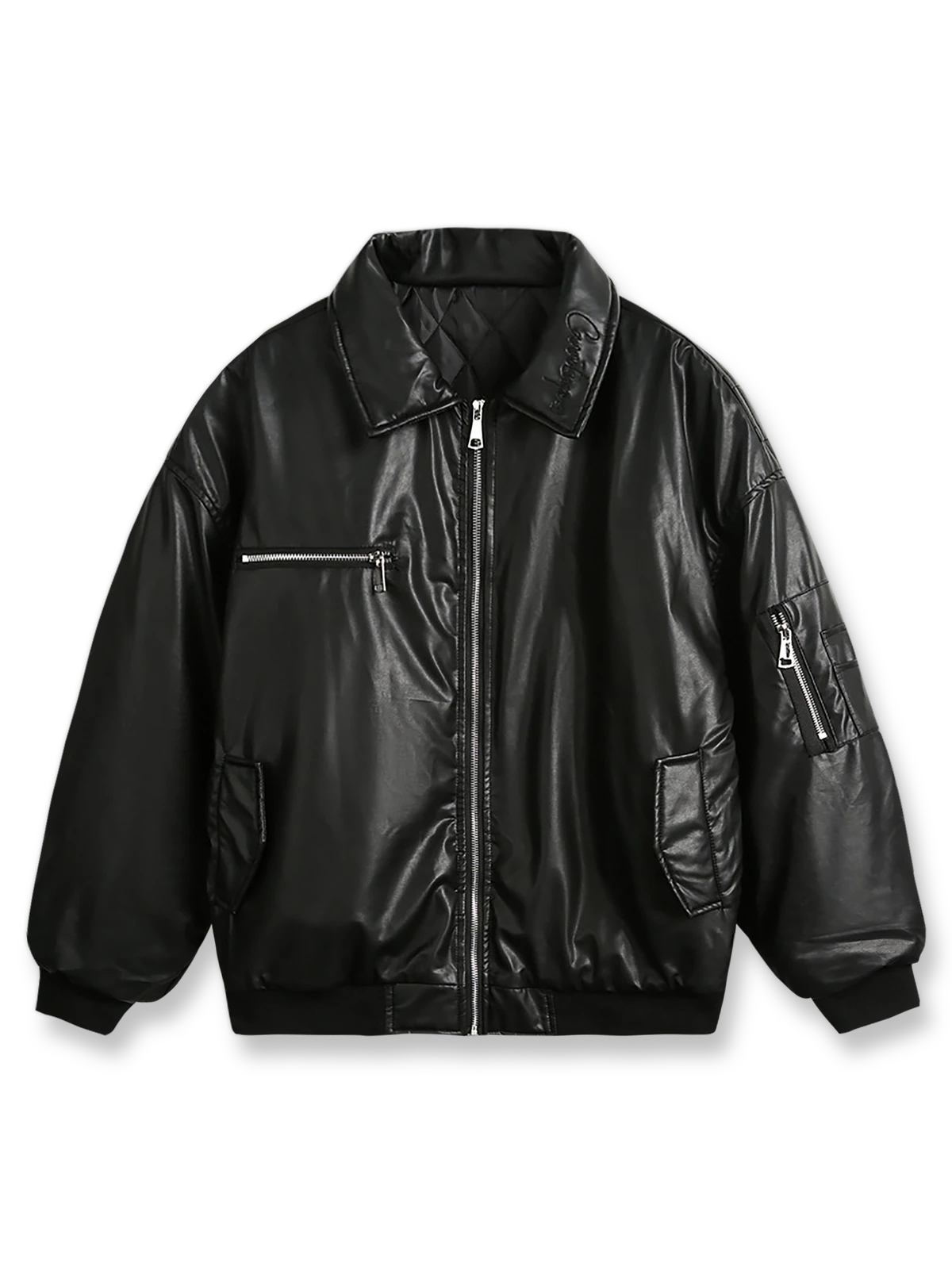 PUコットン混紡素材とメタルジッパーが特徴のレトロジャケット