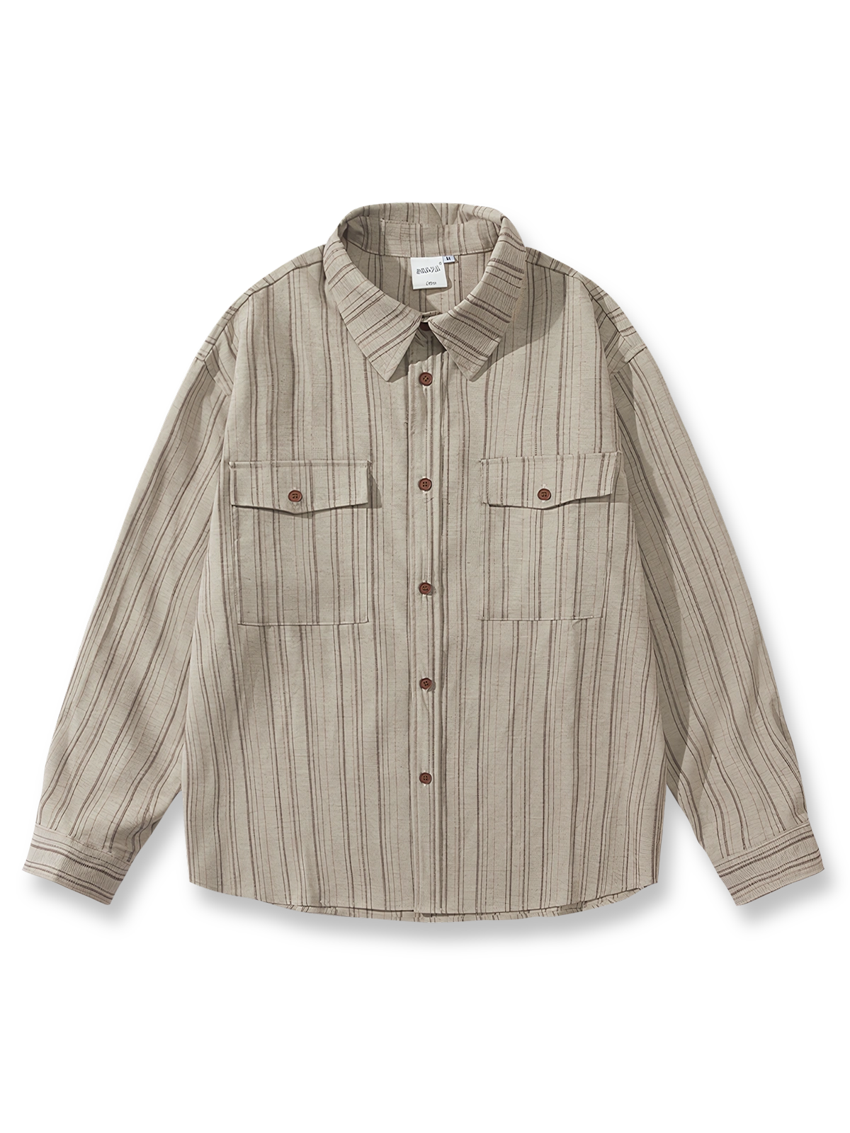 レトロなストライプとダブルポケットが特徴の長袖シャツ