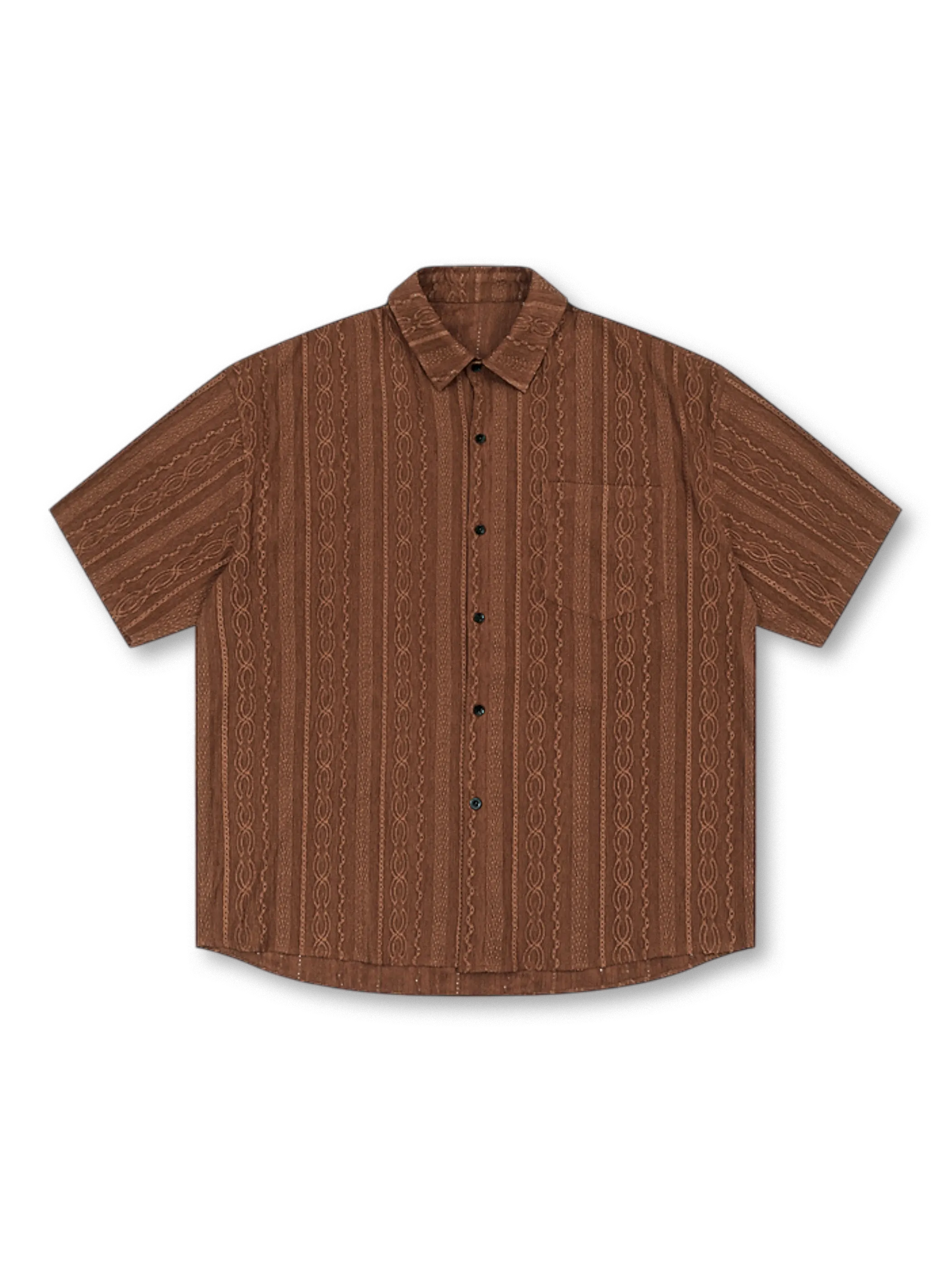透かしジャカード織りとクリーンシルエットが特徴のレトロ半袖シャツ
