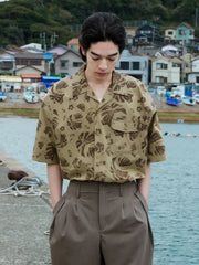 レトロトロピカルフローラルキューバカラーシャツ