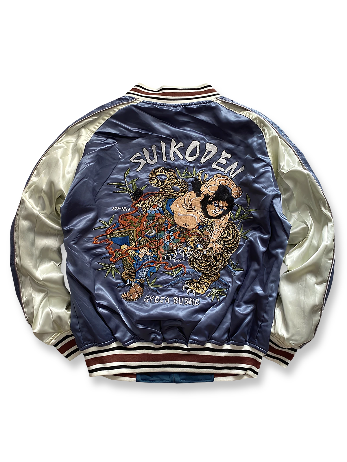 武松と鬼若丸の刺繍を施したリバーシブルシルク&ベルベット横須賀ジャンパー。