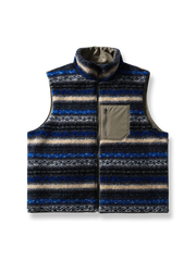 民族風デザインと保温性を兼ね備えたリバーシブルラムファーベスト