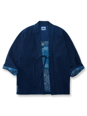 表は刺し子藍染、裏はバンダナ柄のリバーシブルはんてん。