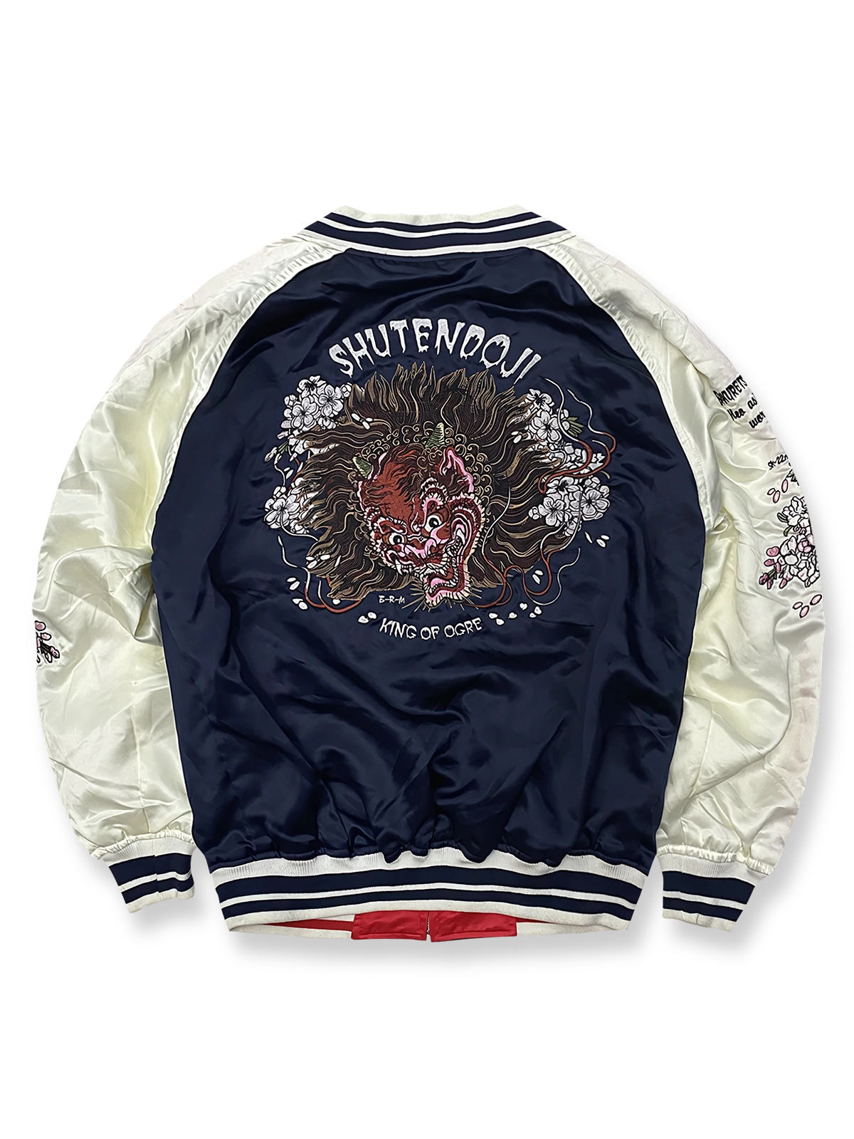 テッドマンと酒吞童子を刺繍したリバーシブルシルクスカジャン。