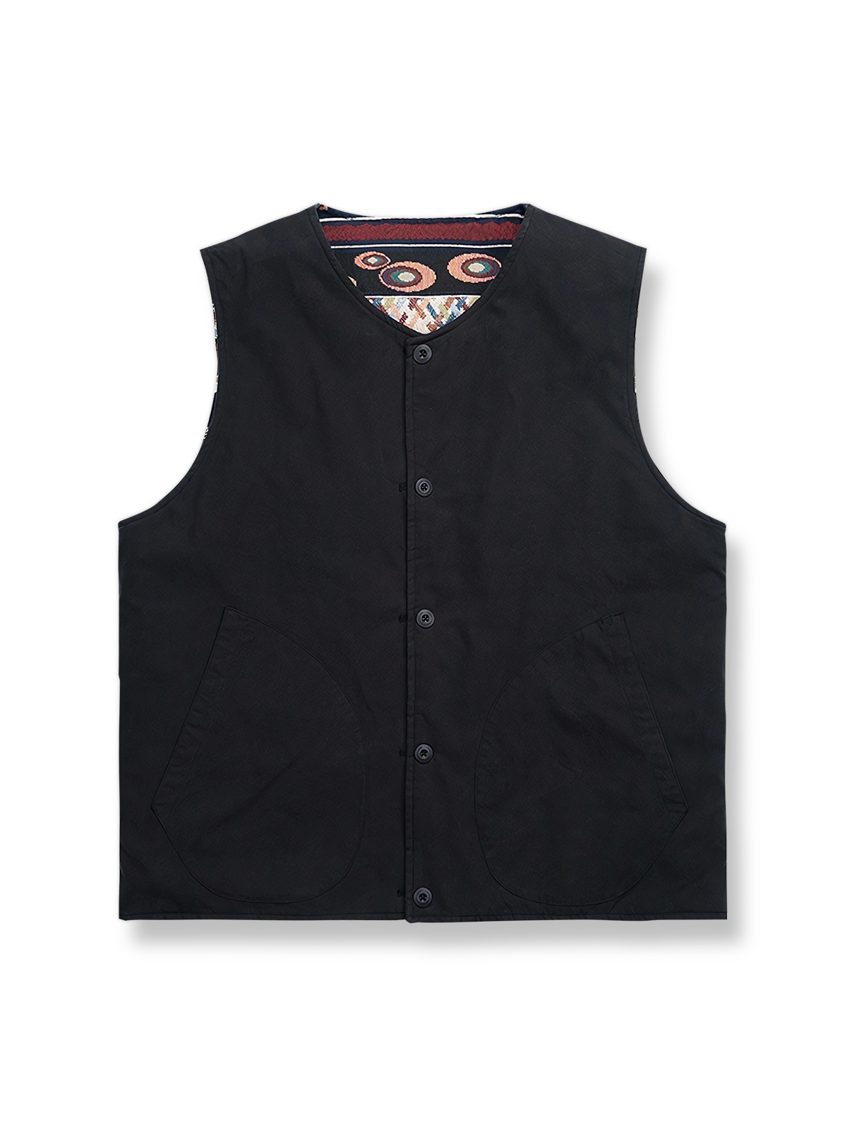 ジャカード裏地とパールキャンバスが映えるリバーシブル保温ベスト