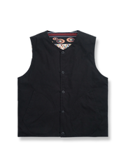 ジャカード裏地とパールキャンバスが映えるリバーシブル保温ベスト