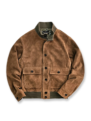 リブ仕様のスタンドカラー付きヴィンテージ風レザージャケット