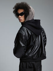 ショート丈 フード付きレザージャケット