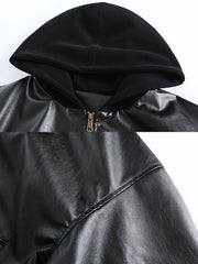 ショート丈 フード付きレザージャケット