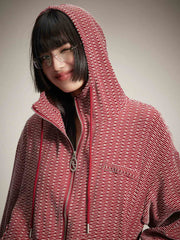 フード付きレッドスウェット